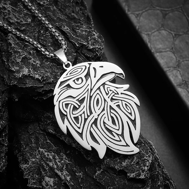 Retro Nordic Stainless Steel Celtic Knot Eagle Odin Crow Animal Necklace Men's Retro Punk Trend Cool Jewelry