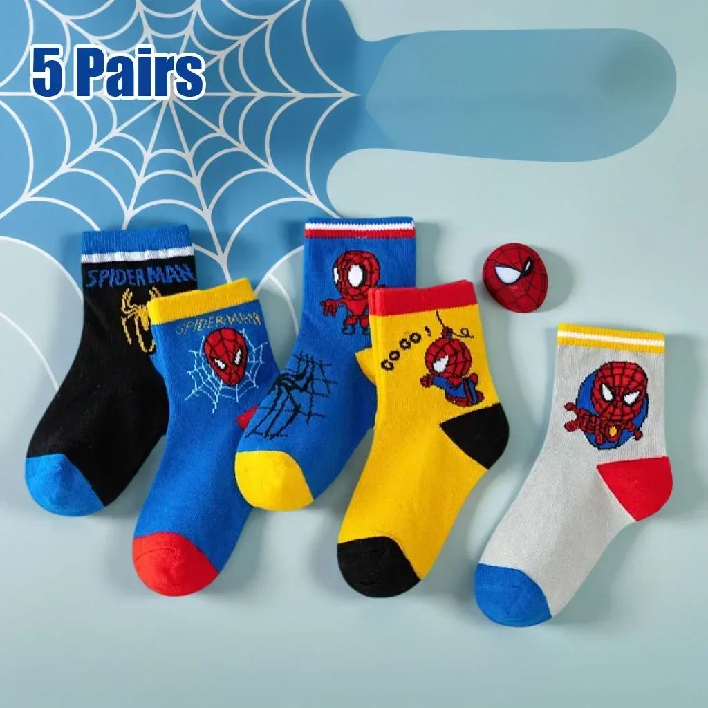 

5 Pairs Autumn MARVEL Children's Socks Kawaii Soft Anime Socks Spiderman Kids Boys Socks MiddleTube Cartoon Baby Socks 1-12 Y