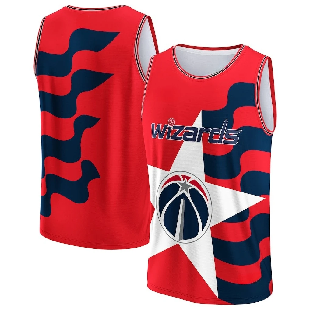 Basketball Jersey - Red/Navy Wave Design Sleeveless Premium Apparel for Fans Bold Game-Day Style Collector's Basketball Wear