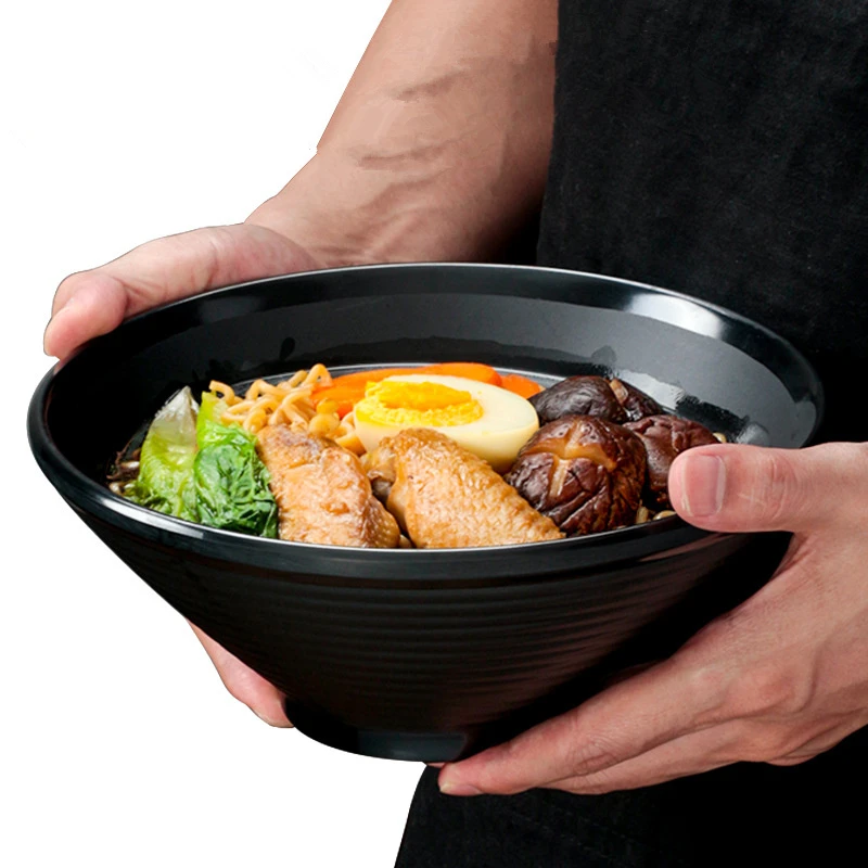 Black Melamine Ramen Bowl Imitation Porcelain Large Capacity Noodle Bowls Japanese Style Soup Salad Bowl Kitchen Tableware