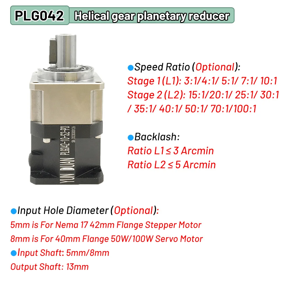 High Precision Helical Planetary Gearbox3Arcmin Ratio 3:1 11/14mm Input for Stepper/Servo Motors Compatible with Nema17/23/34 - Image 2
