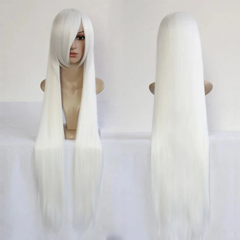 

ccutoo 100 см белый длинный прямой парик для косплея полная челка синтетические волосы для Хэллоуина костюм вечерние парик женский термостойкость