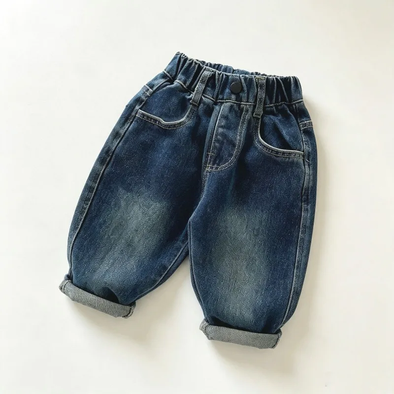 RAISE 2026 Autumn Children Boys Jeans Loose Elastic Waist Toddler Kids Boys Denim Pant Letter Pockets 2-8Yrs Babys Boys Trousers