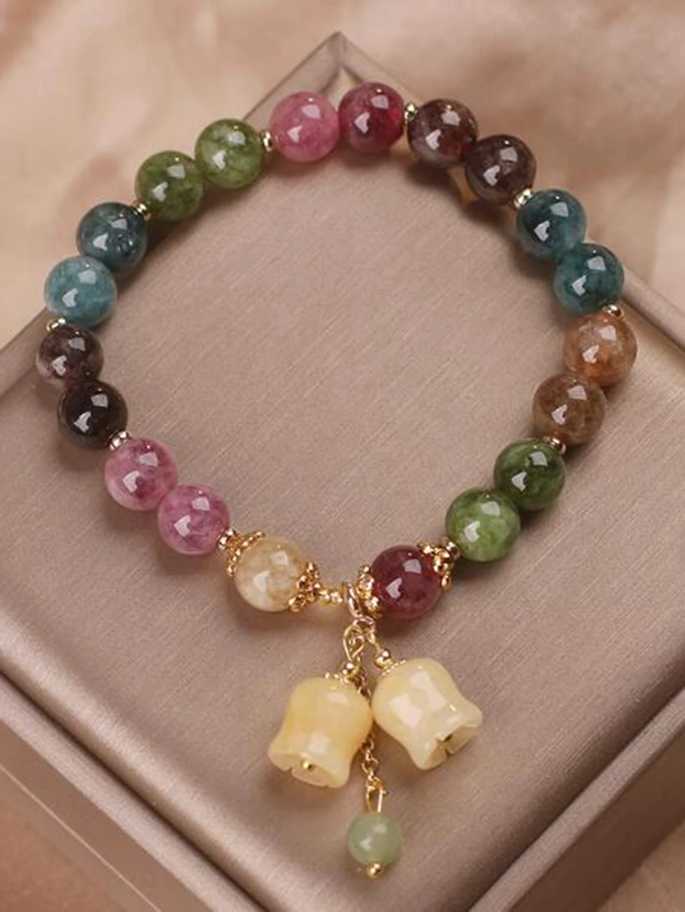 Cute Romantic Colorful Stone Ball Strand Bracelets For Women Girls dopamine Multicolour Crystal Beaded Wristlet Jewelry image 4