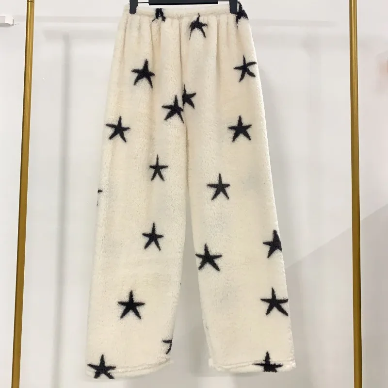 Autumn and Winter Star Printing Plush Pajama Pants Female Loose Warm Thickening Type Winter Fallow At Home Long Pants Comfort