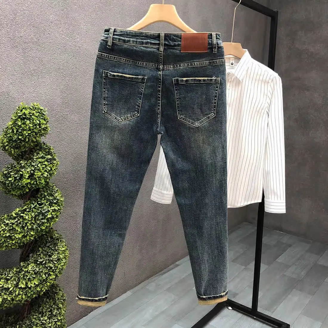 New High Quality Korean Fashion Pants Men\'s Luxury Vintage Casual Denim Slim Spring  Autumn 2024 Designer Ripped Hole Jeans Male