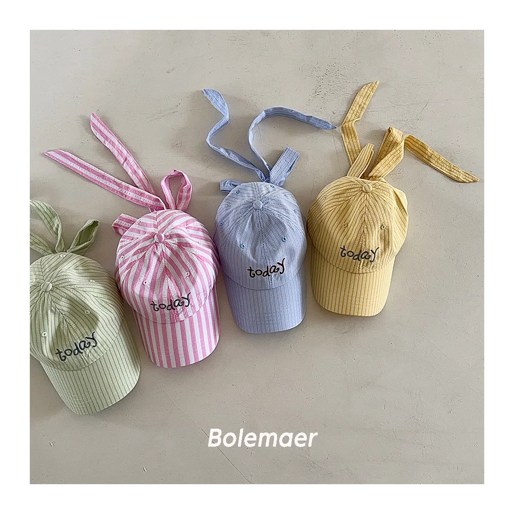 

Embroidered Letter Stripe Kids Hats 2026 New Sweet Bow Tie Girls Baseball Cap Sun Protection Duckbill Cap