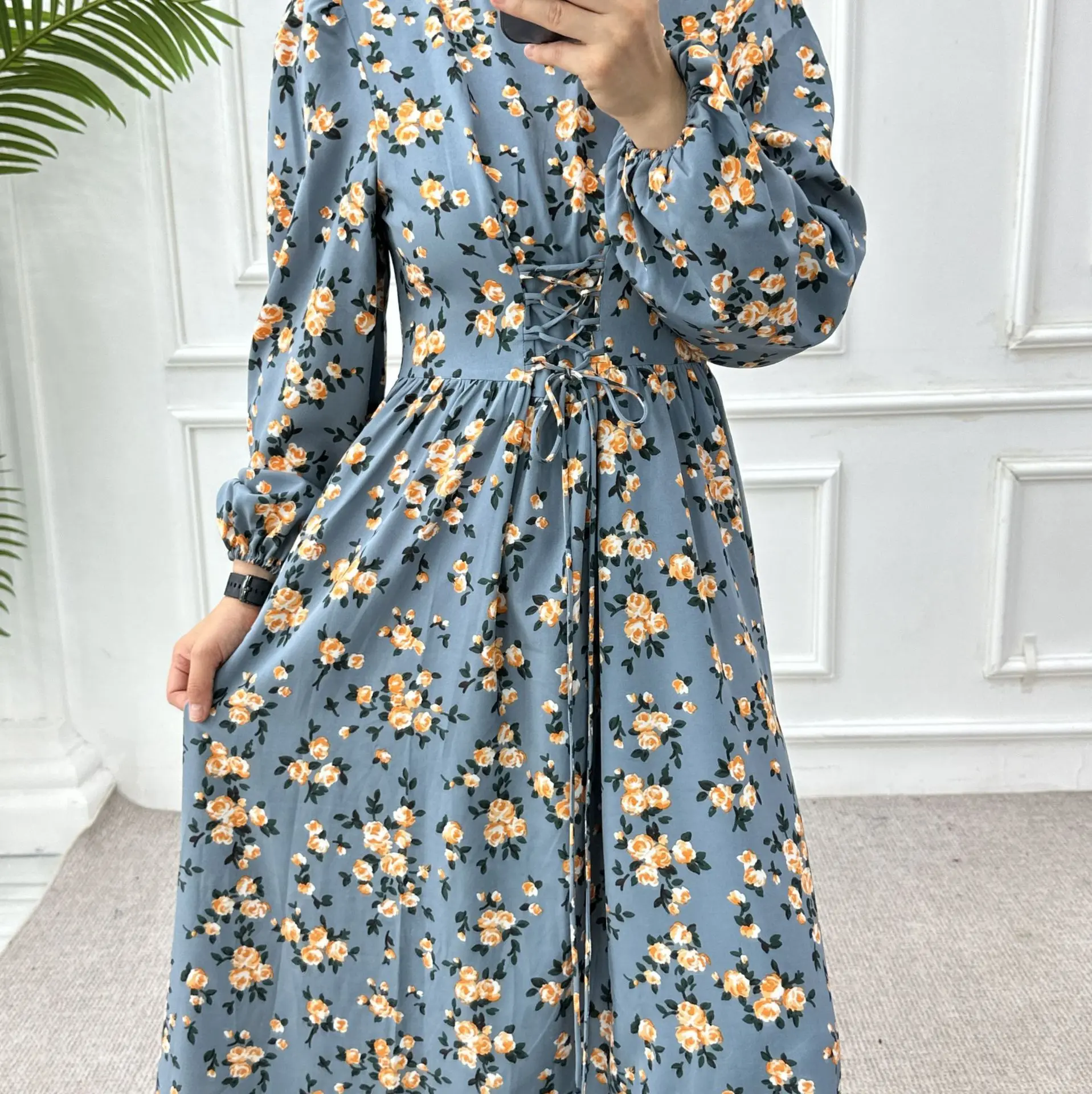 Robe musulmane en Satin imprimé Floral pour femmes, Abaya arabe de dubaï, caftan de luxe pour fête du Ramadan, vêtements islamiques africains, Kebaya