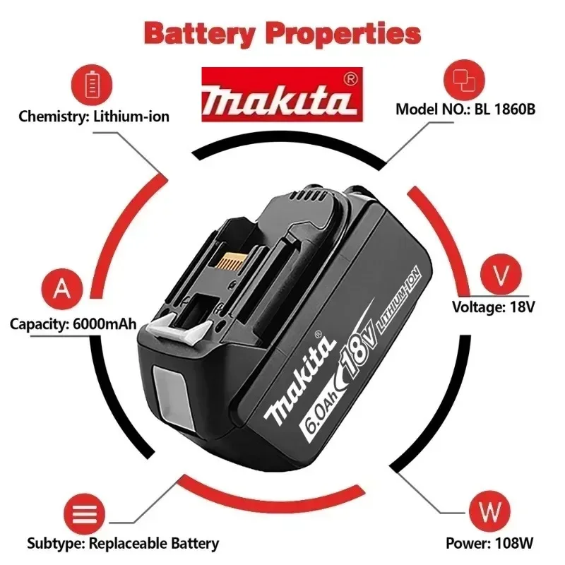 ️100% بطارية ماكيتا 6Ah أصلية 18 فولت BL1840 BL1830B BL1850B BL1850 BL1860 BL1815 بطارية ليثيوم بديلة #6