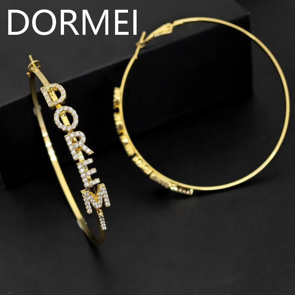 

DOREMI Stainless Steel Single Hoop 9mm Zicron Letters Front Name on Hoop Women Earrings Crystal Name Custom Earrings Hoop