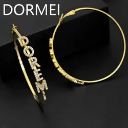 DOREMI Stainless Steel Single Hoop 9mm Zicron Letters Front Name on Hoop Women Earrings Crystal Name Custom Earrings Hoop
