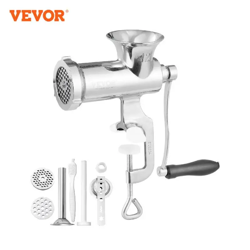 VEVOR Manual Meat Grinder 304 Stainless Steel Hand Meat Grinder with Steel Table Clamp Meat Mincer Sausage Maker