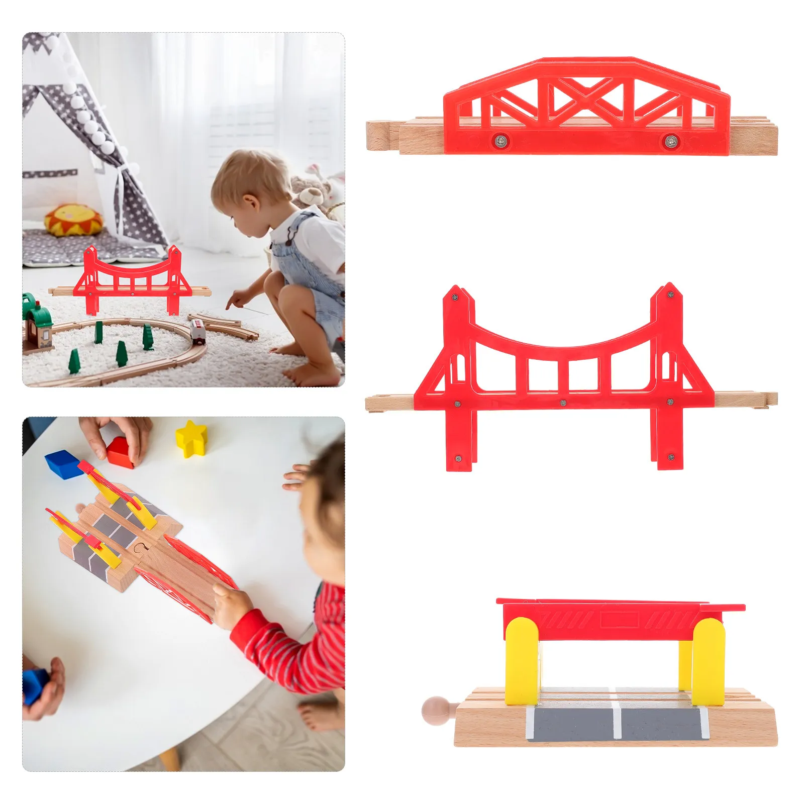 

3Pcs Wood Train Track Scene Layout Centerpiece Birthday Christmas Gift Reward Expand Collection Fine Motor Skill