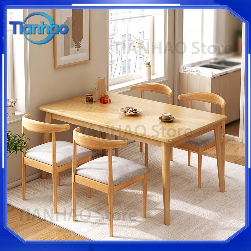 Dining Table for Small Spaces Modern Minimalist Rectangular Wooden Leg Table Set for Home Use