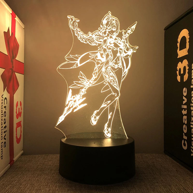 Genshin Impact Figure Shenhe 3d Led Night Light For Bedroom Customizable Heroes Acrylic Lamp Bedside Decor Children's Gift