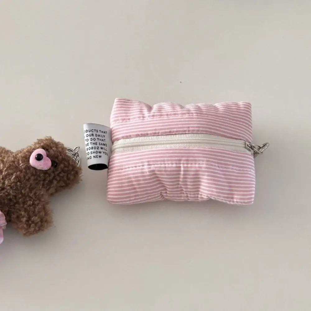 

Cute Stripe Coin Purse Large Capacity with Zipper Earphone Bag Mini Portable Storage Bag