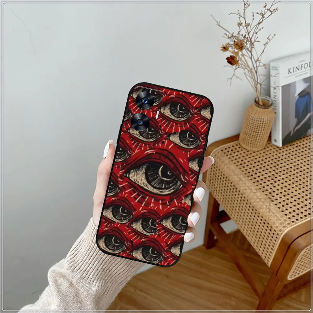 Funda de cara de ojo rojo escalofriante para Realme, C55, C53, C35, C33, C31, C30, C30S, C21, C21Y, C20, C15, C12, C11, GT Neo 2, Narzo 50, 50I, 50A