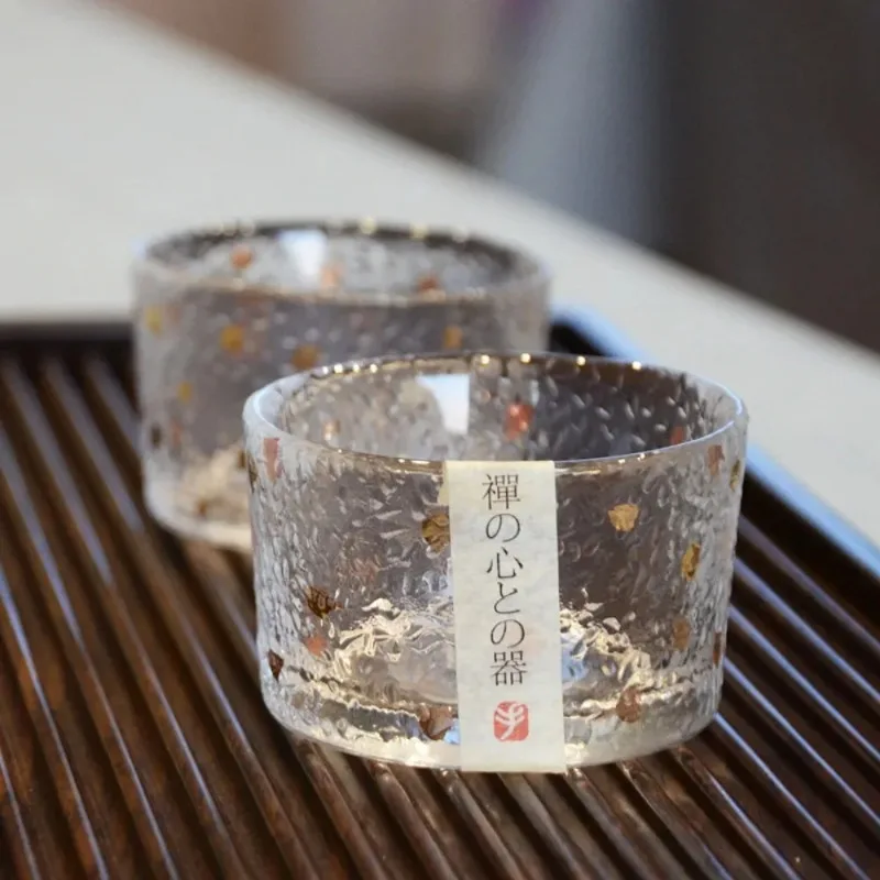 Vaso martillado de oro japonés estilo Ins, té de Kung Fu, taza de sake con borde dorado, tazón de té maestro, juego de té, utensilios de cocina para el hogar