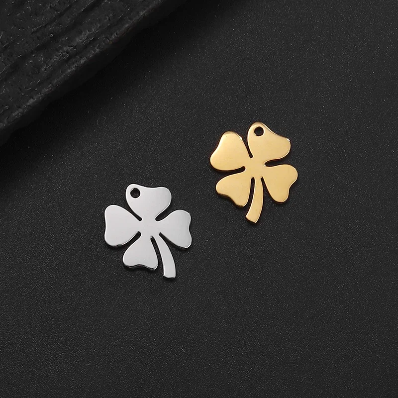 5Pcs/Lot Stainless Steel Lucky Four-leaf Clover Charms Pendants for DIY Necklace Earrings Jewelry Making Accessories Findings