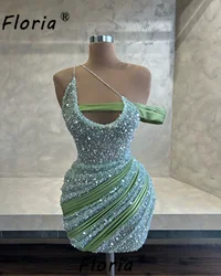 New Special Mint Green Stunning Sequins Cocktail Dress Halter Spangly Beads Short Bodycon Birthday Party  Dress Prom Woman 2024