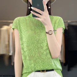 2023 Women's cashmere sweater Women's pullover Spring/Summer short sleeved cashmere short sleeved T-shirt Women's sweater T-shir