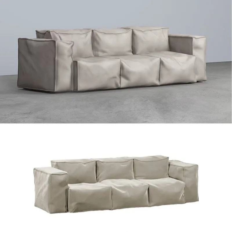 

Minimalist designer futuristic punk style studio silver leather tofu block single sofa