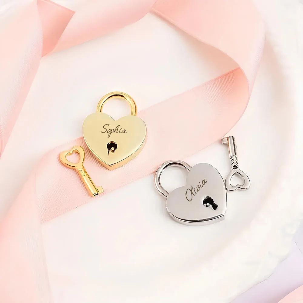 1PC Custom Name Heart-shaped Lock For Jewelry Box Small Wooden Box Decor Wedding Anniversary Gift Wife Girlfriend Personalized