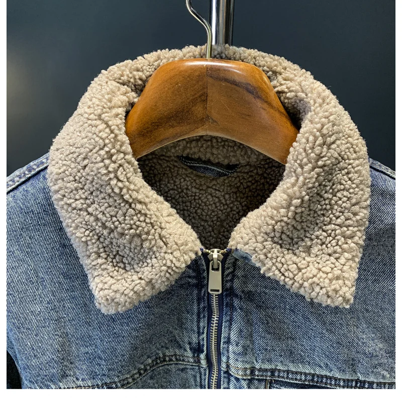 

Толстая джинсовая куртка с добавлением флиса для мужчин зимняя, теплая, ретро, модная, ностальгическая и модная.