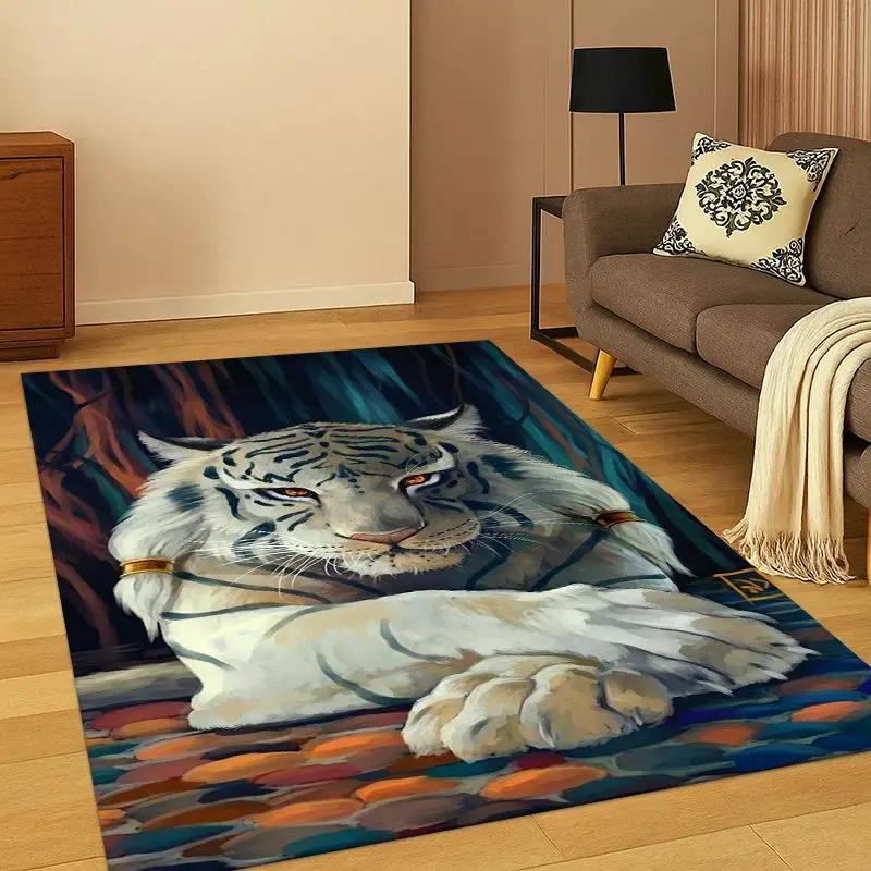 Tiger Beast Wildlife Cartoon Carpet Rug for Bedroom Living Room Sofa Playroom Doormat Home Decor,Kid Game Area Rug Non-slip