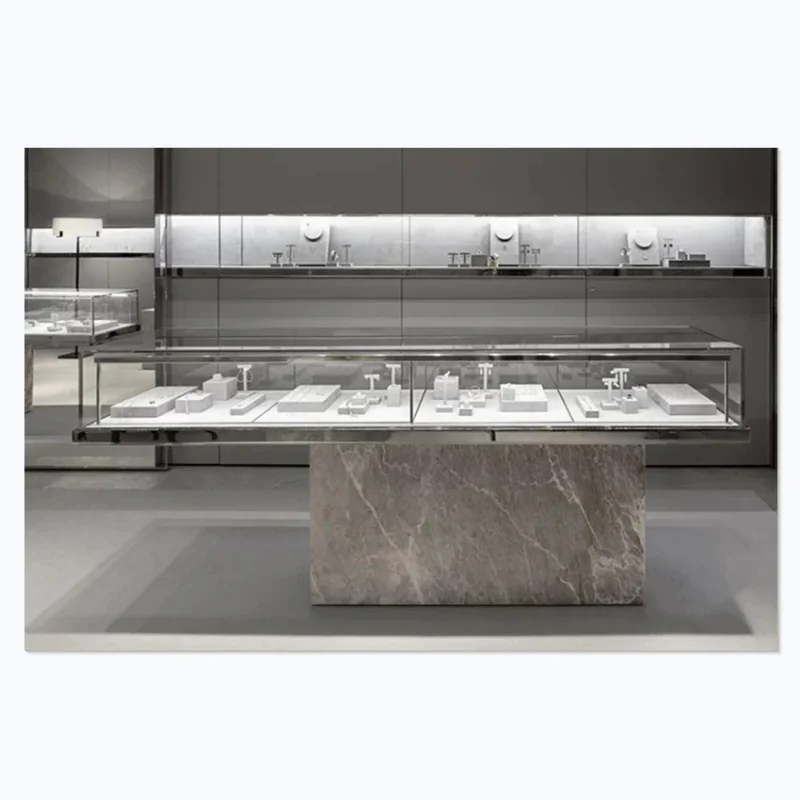 custom.Marble Texture Jewellery Display Counter Glass Jewelry Display Shop Mall