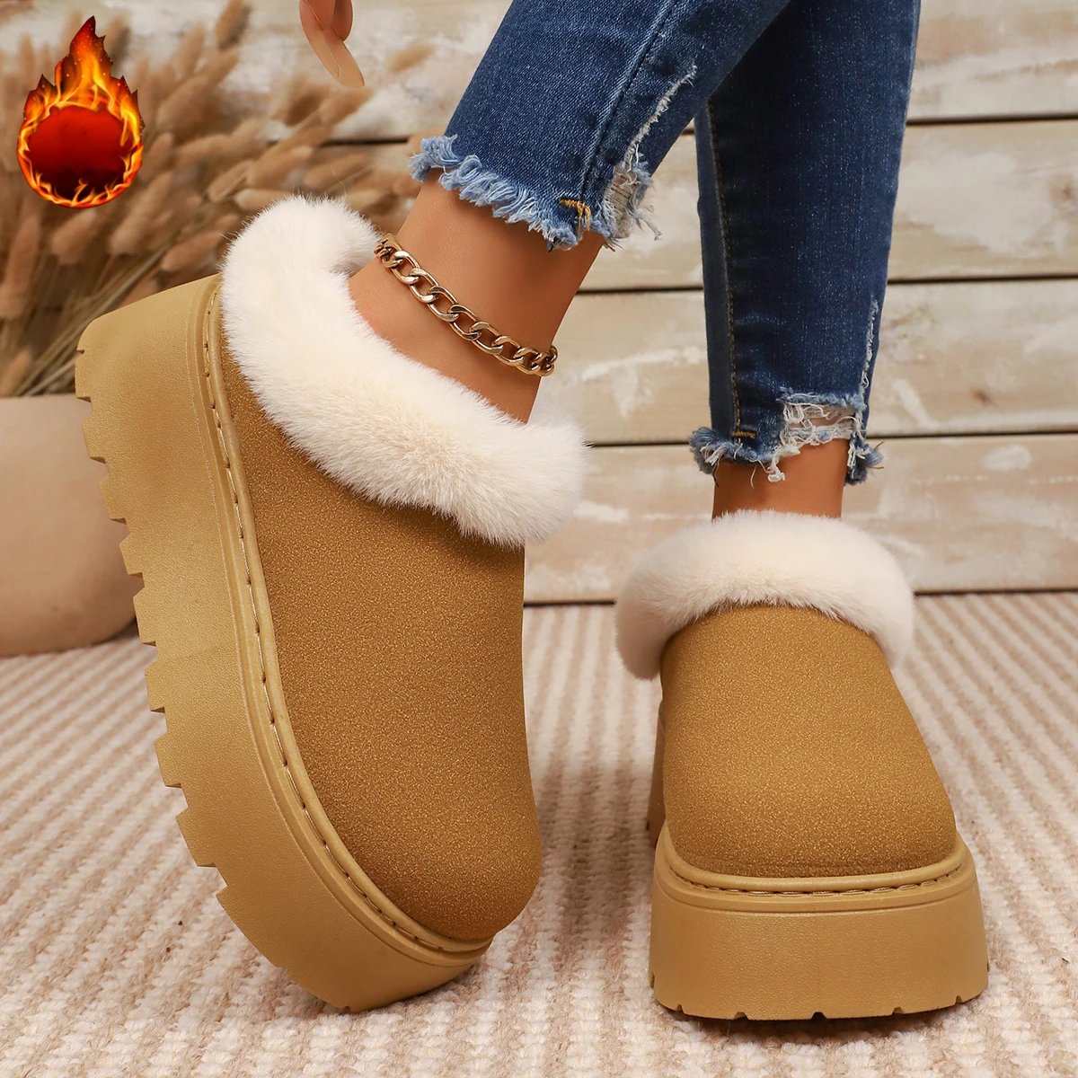 

Зима 2025, новые женские ботинки, противоскользящие зимние ботинки на толстой подошве, женская модная теплая утолщенная пуховая обувь для женщин, Zapatos De Mujer