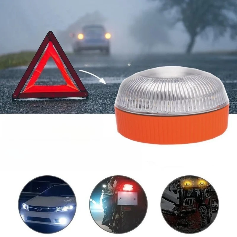 For Road Safety Round V16 Magnetic Induction Warning Light LED Traffic Beacon Multi Function Work Light with Strong Magnetic