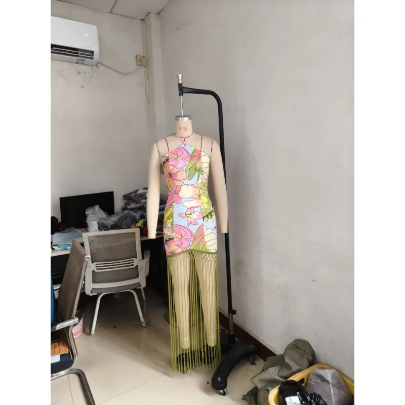 Sukienka maxi damska z długim rękawem, bez rękawów, obcisła, wieczorowa, z nadrukiem kwiatowym i frędzlami, seksowna sukienka na imprezę, stroje na letnie wakacje 2025, Vestidos