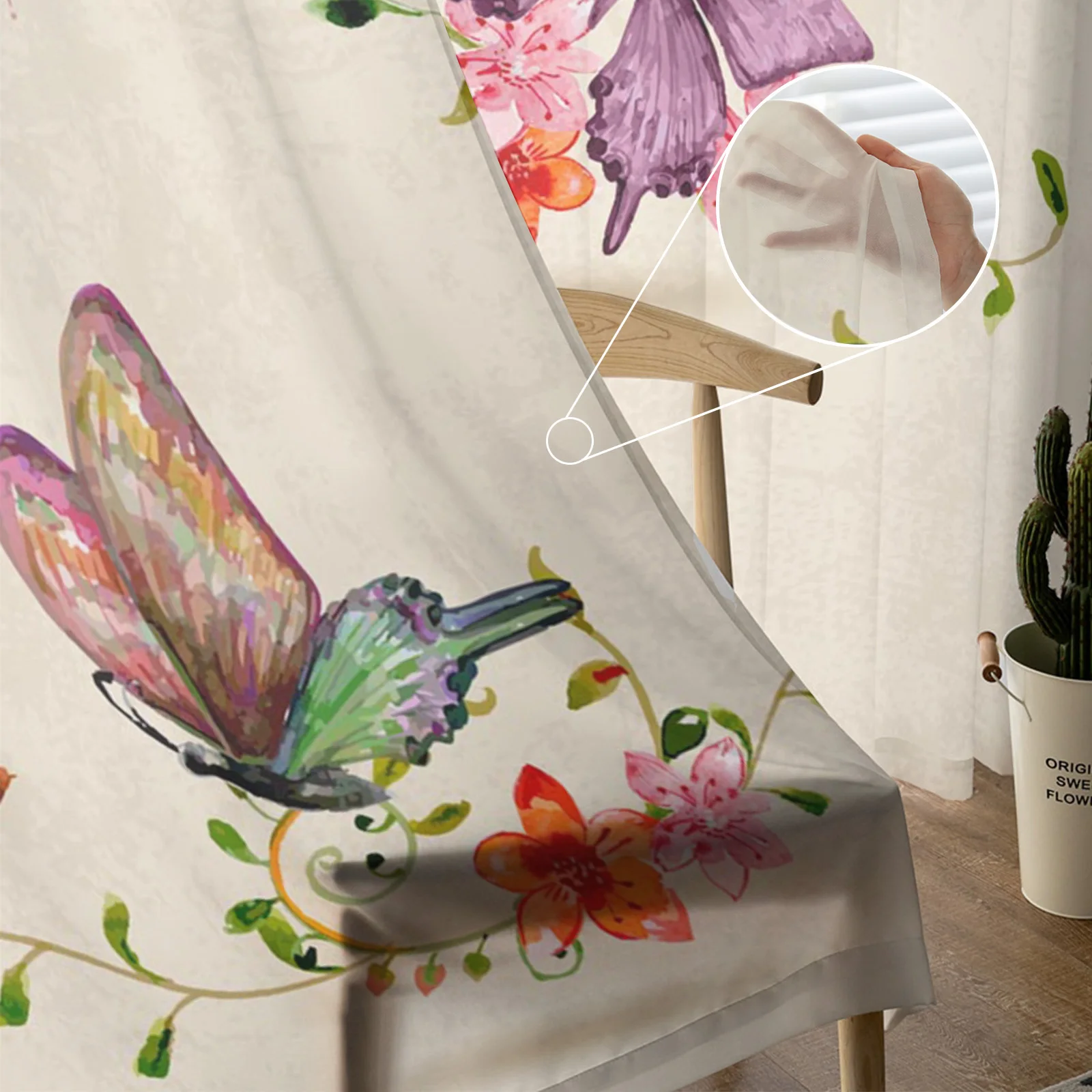 Butterfly Flowers Vintage Style Tulle in Sheer Curtains for Living Room Bedroom Kitchen Window Treatment Chiffon Curtain Blinds