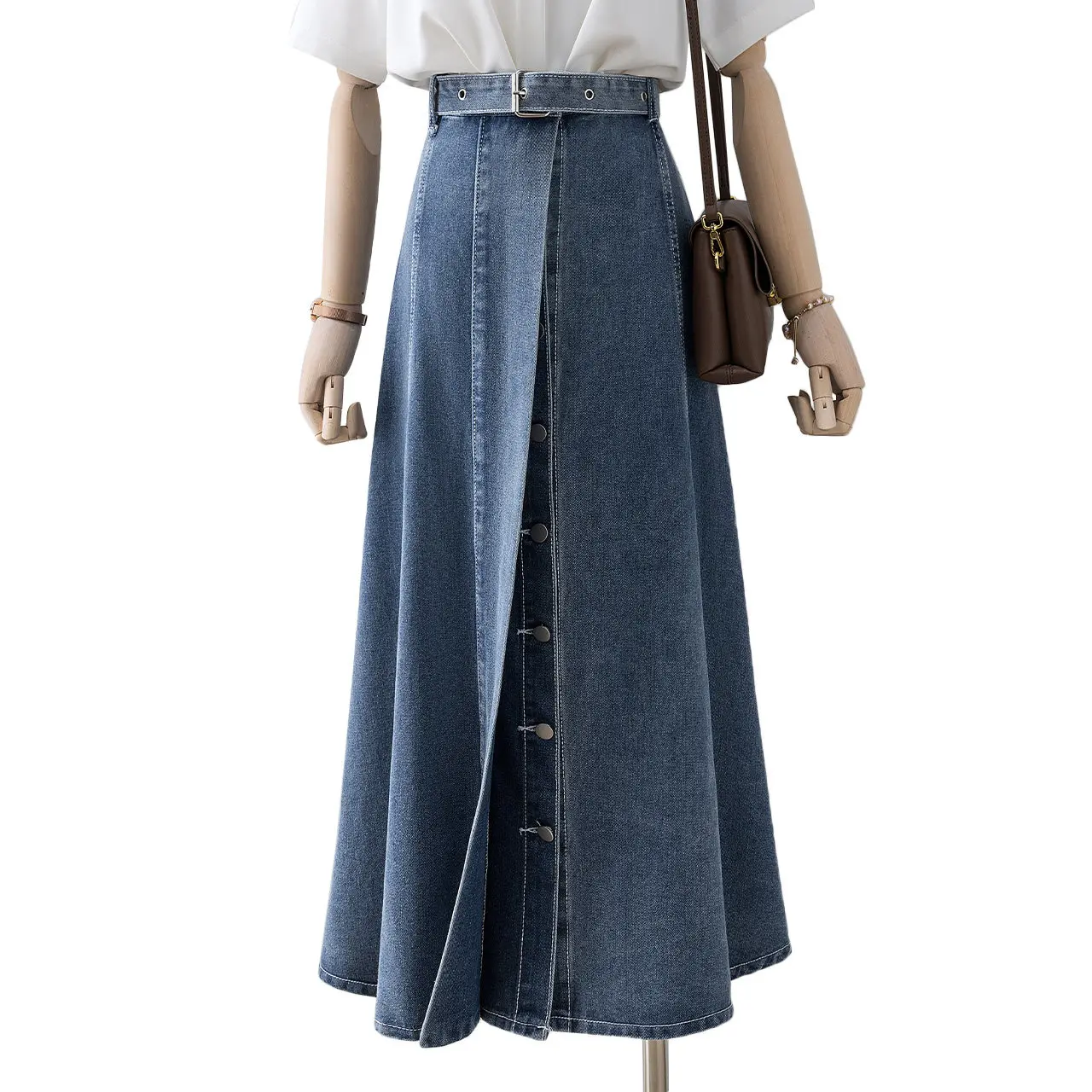 

TIYIHAILEY-Long Maxi Denim Skirts for Women Blue Denim Jeans Skirt With Belt Single Breasted Spring, Autumn 3XL New Fashion 2026