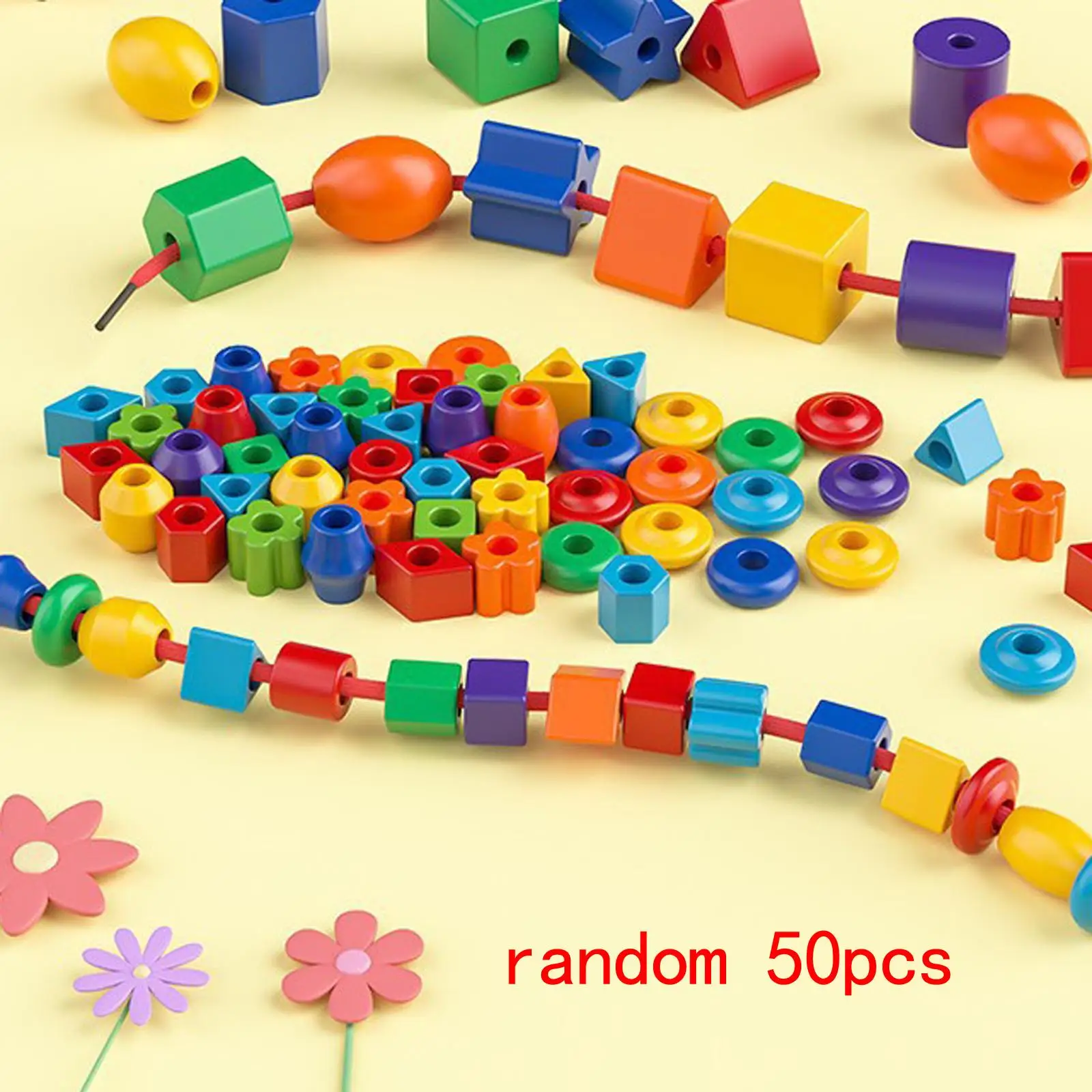 50Pcs Lacing Beads Toys Educational Toys Fine Motor Skills Color and Shape