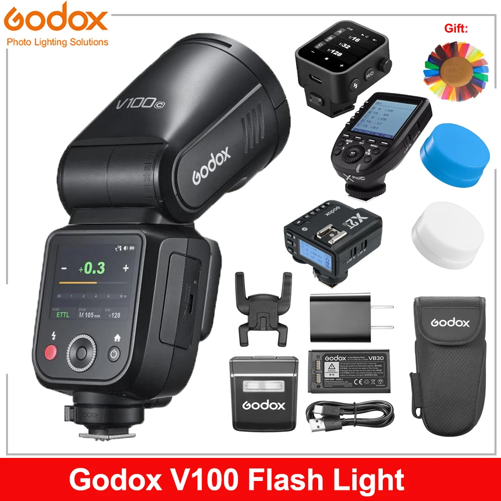 New Godox V100 Flash Round Head Wireless Transmission Speedlite Flash 100Ws TTL for Canon Nikon Sony Fuji Olympus V1 Pro Upgrade