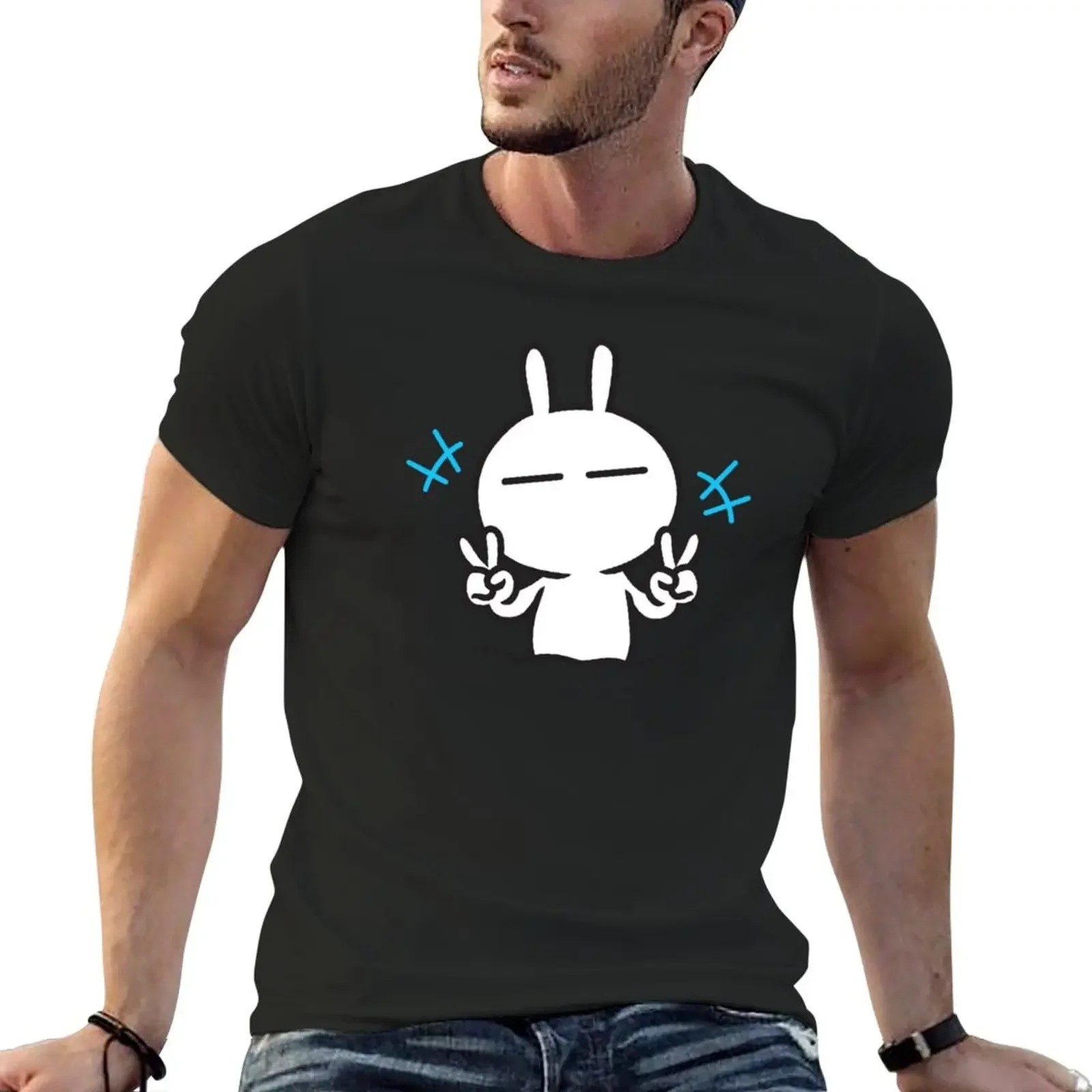 Tuzki Bunny Confident T-Shirt Anime t-shirt plain t-shirt tops black t shirts mens t shirt graphic