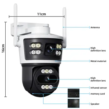 2個雙鏡頭WiFi相機智慧家庭安防PTZ IP相機5MP無線戶外雙螢幕自動追蹤視訊監控 8 最佳銷售 雙鏡頭 - №5