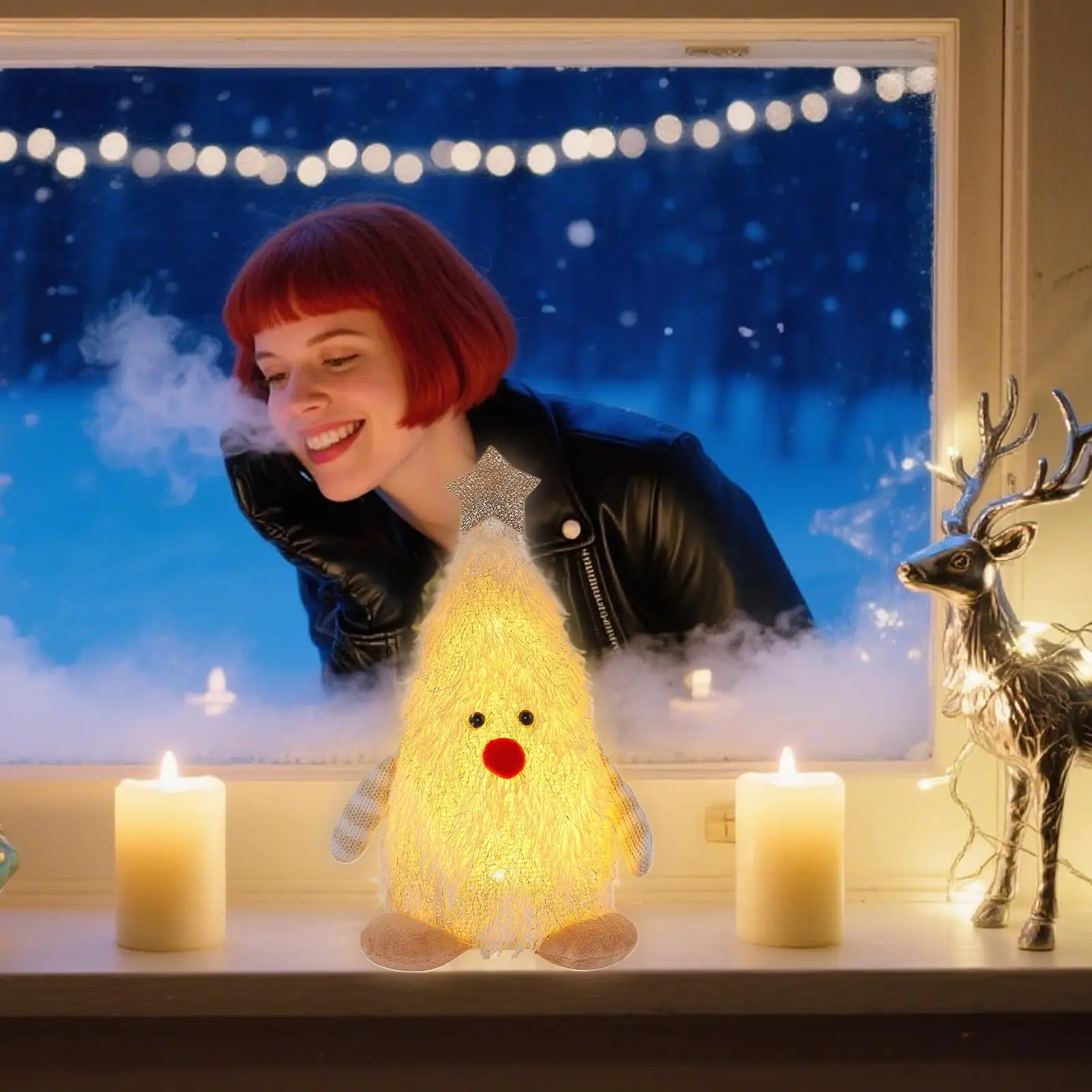 ライトアップクリスマス人形 かわいいライトアップクリスマス人形 ホリデー屋内マントル装飾 パーティーオフィス教室用のイルミネーションフィギュア