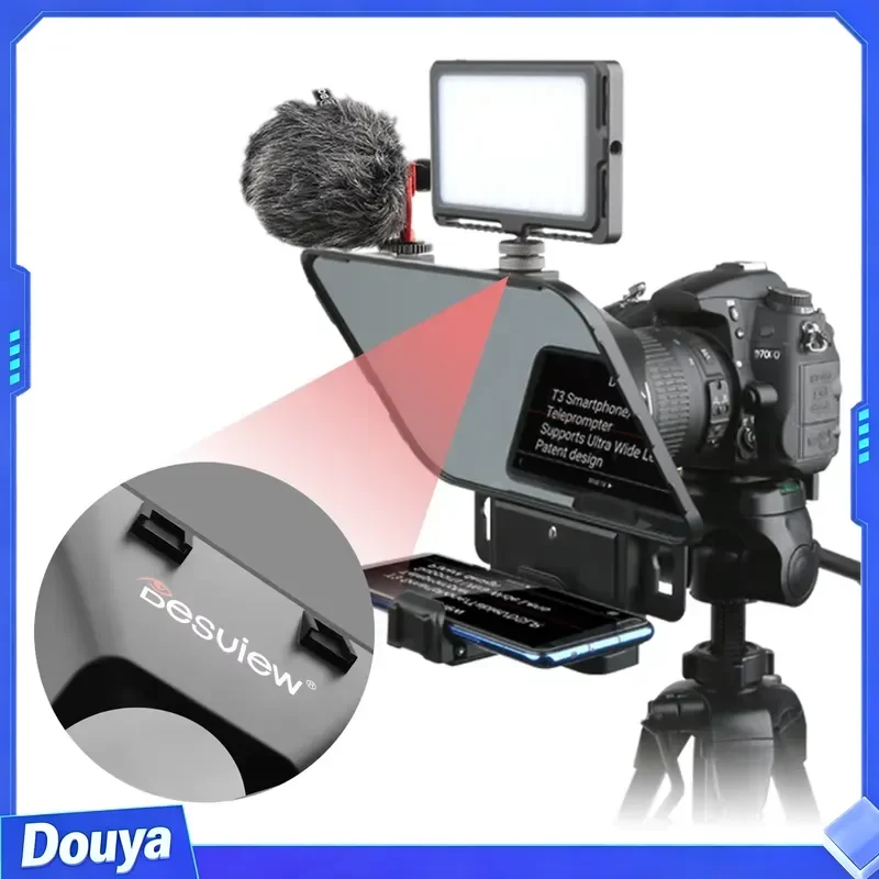 Desview T3 Teleprompter for 11 Inch Smartphone/Tablet/DSLR Camera Prompters with Remote Control for Stage Speech Live