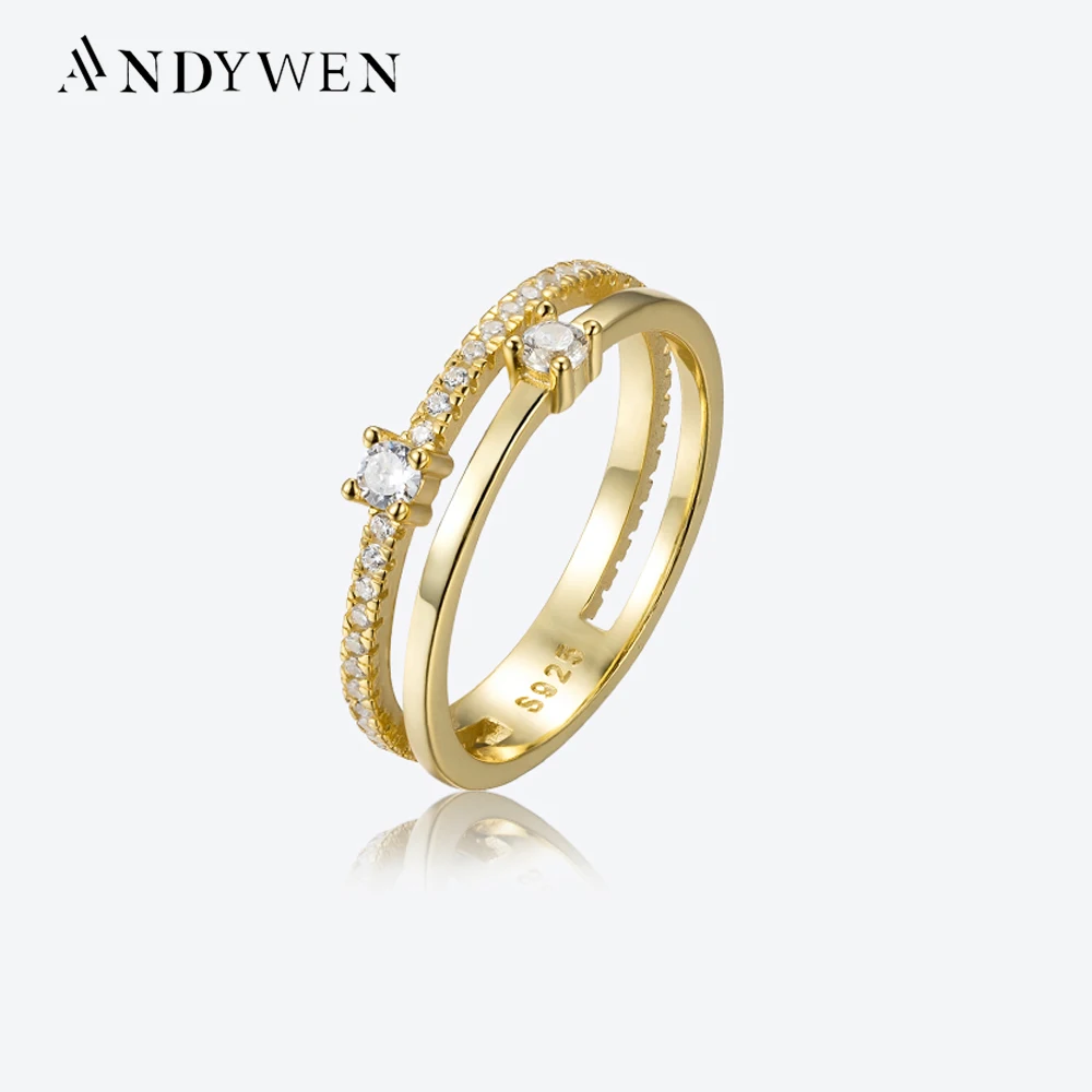 ANDYWEN 925 Sterling Silver Gold CZ Two Line Square Gold Eternity Ring Stacked Women Luxury Fine Jewelry 2022 Rock Punk Jewels