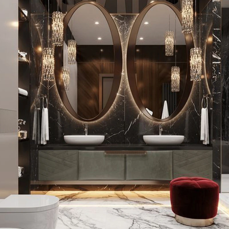 Hotel style villa, light luxury bathroom, wash table, modern bathroom cabinet combination, rock board, Nordic washbasin