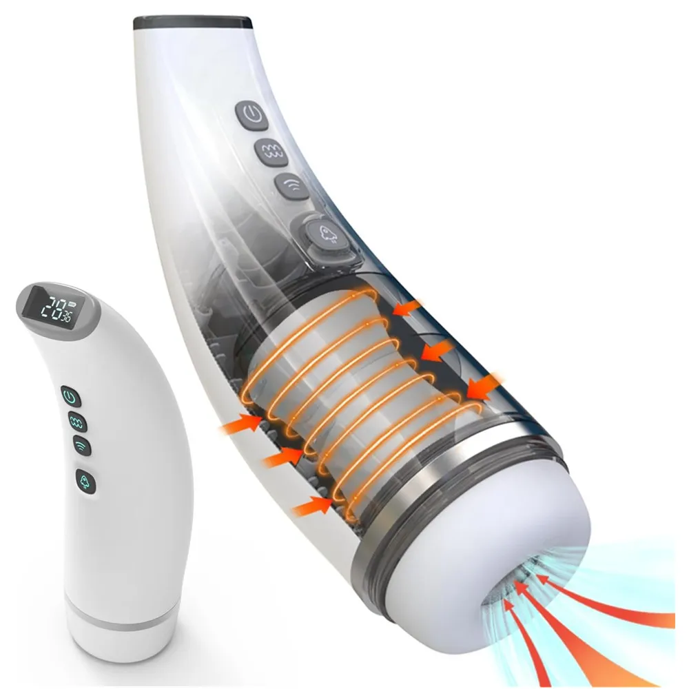 NEW White Powerful Male Masturbator Cup With 10 Vibration Modes Recharge Heating Male Masturbator with Sound Adult Sex Toy