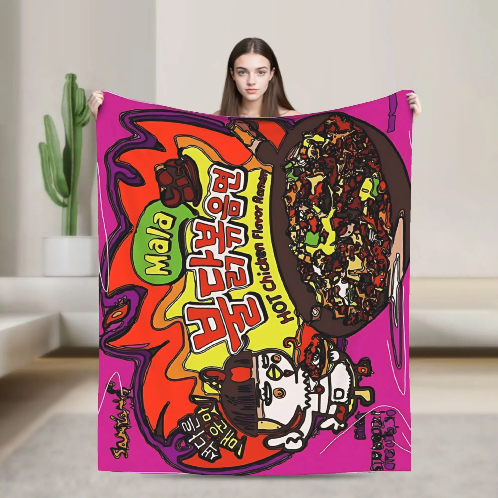 Samyang Mala-Mantas de franela Ramyun picantes, manta súper suave Buldak Ramen para decoración del hogar, colcha de viaje, funda para sofá cama