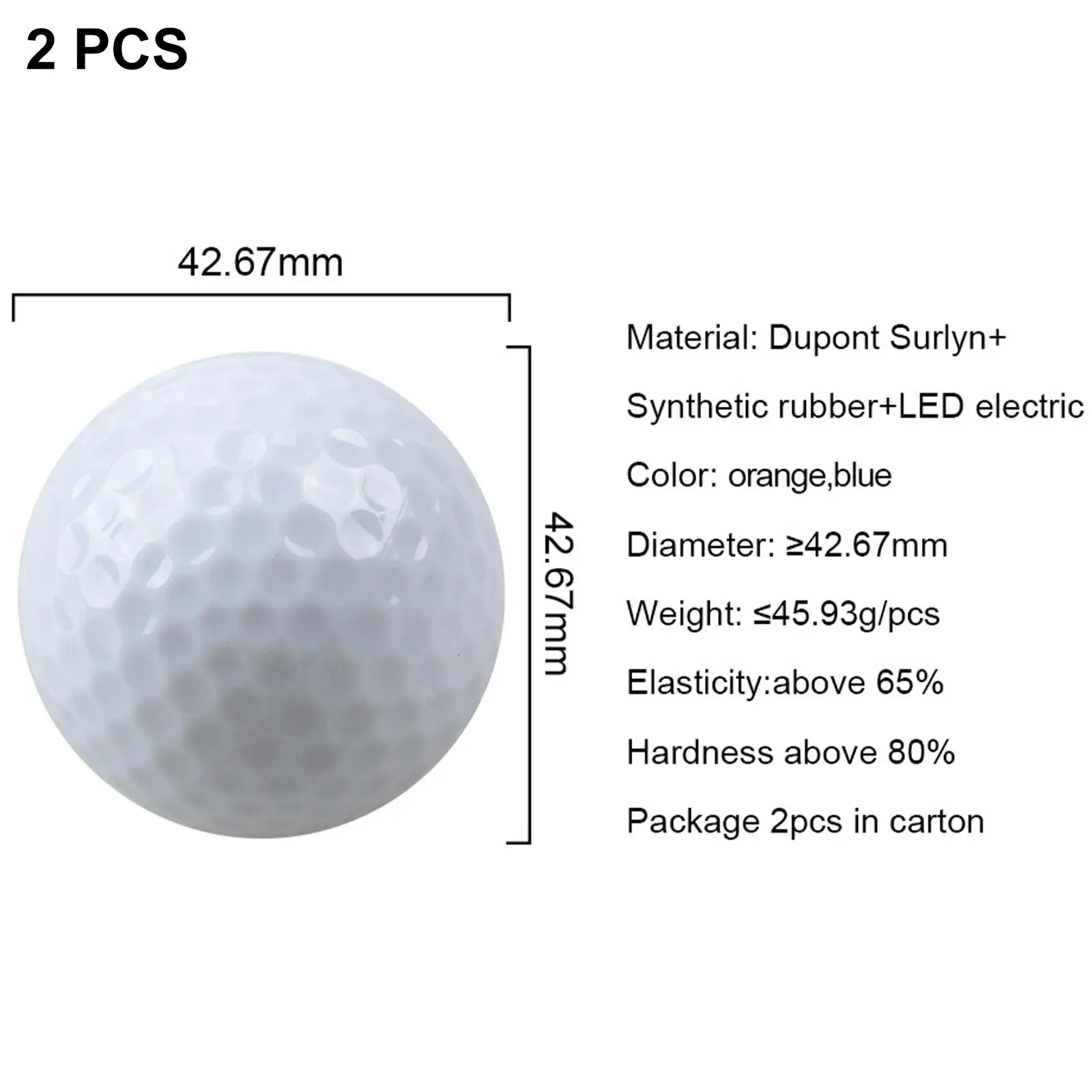 2 Pcs Flashing Luminous Golf Ball LED Night Light Training Practice