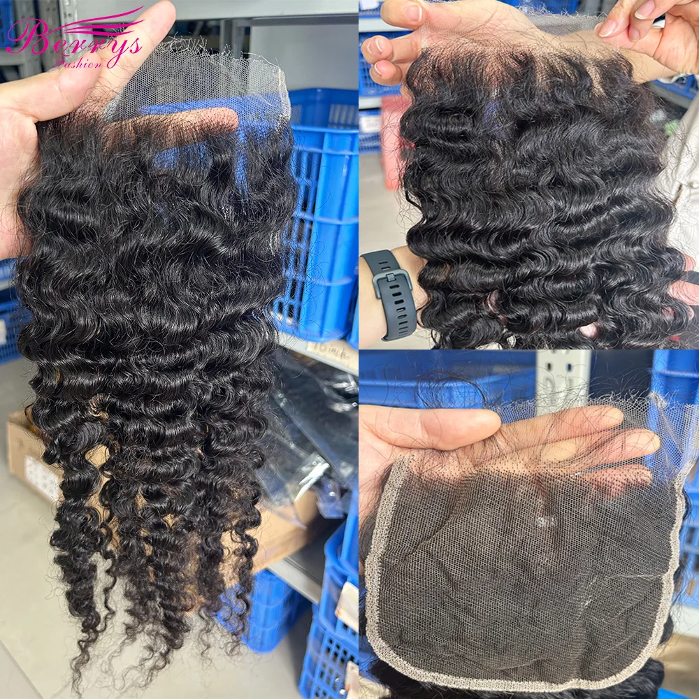 Berrys Mode Haar 7*7 HD birmanische lockige Verschlüsse unsichtbare Schmelze Haut Spitze transparent 6*6 Verschluss rohes menschliches Haar für Frauen Mädchen – Detail 2