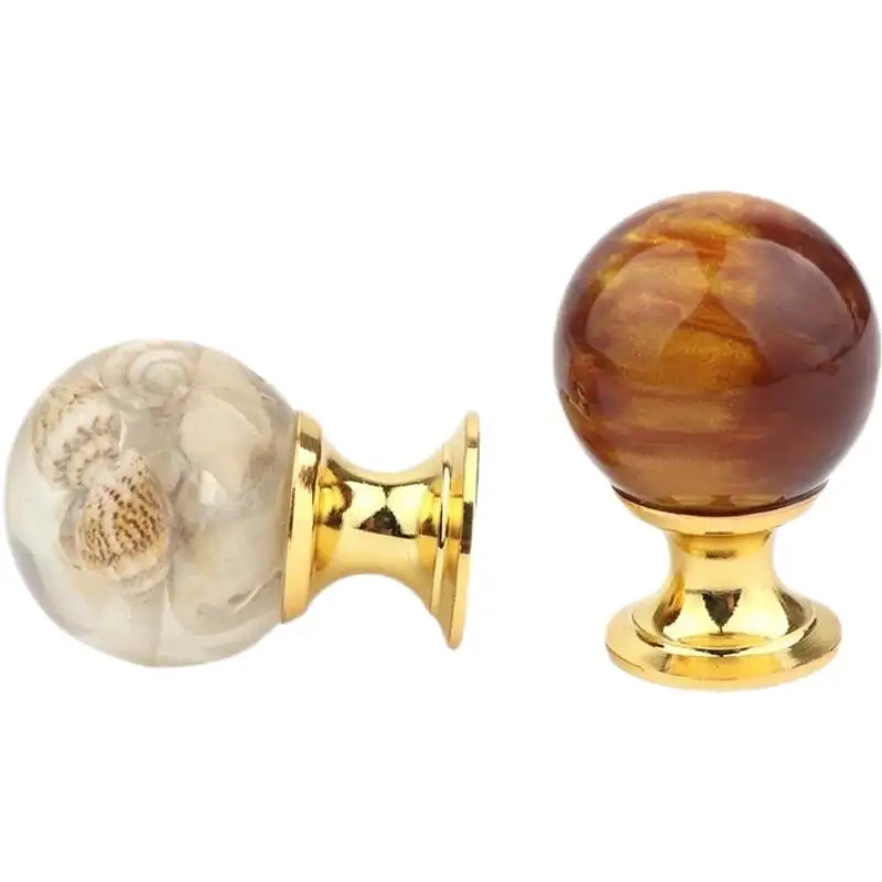 Amber Shell Tiger Eye Gold Cupboard Pulls Drawer Knobs Door Window Handle Kitchen Furniture Handle Hardware