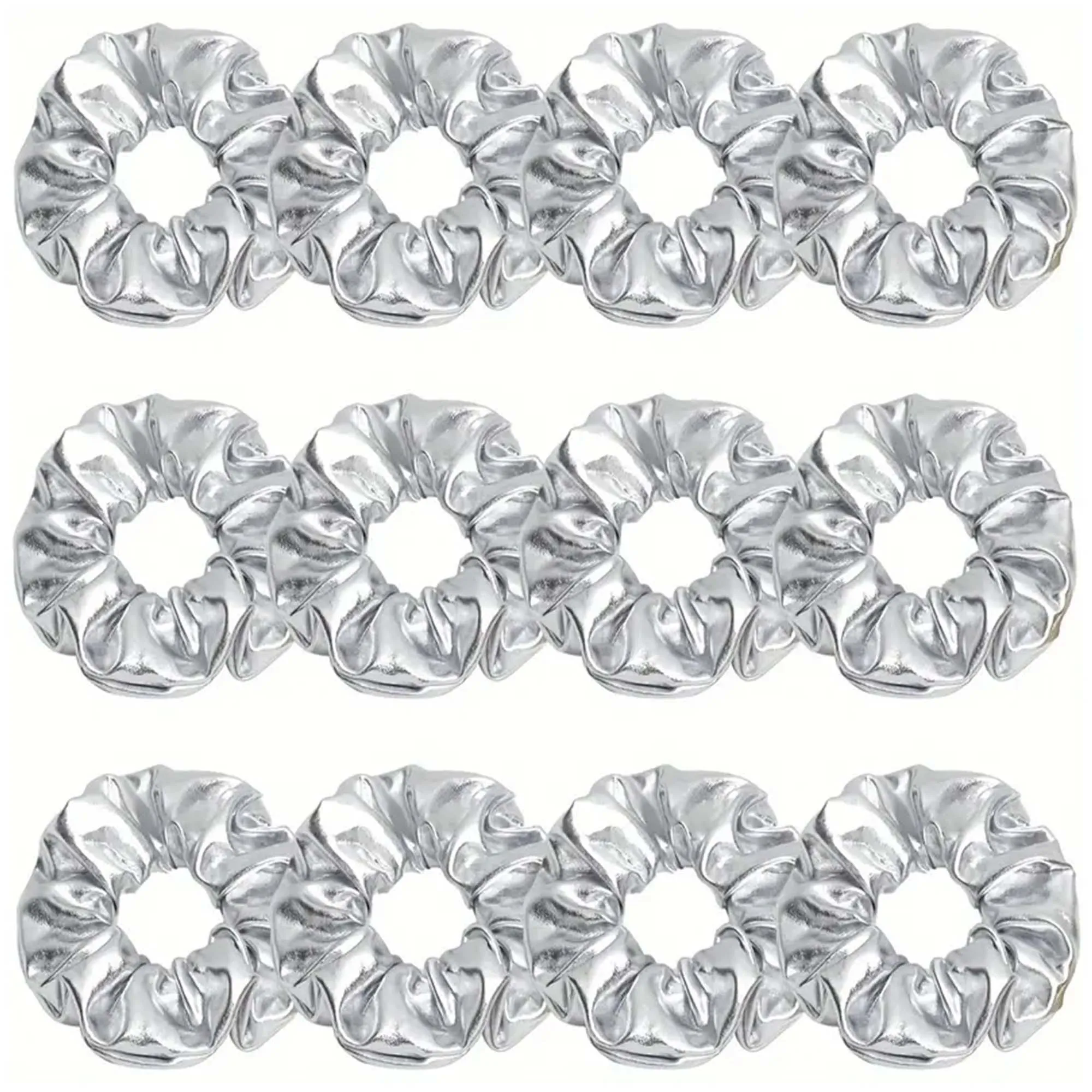 6Pcs/20Pcs Metallic Silver Gold Hair Scrunchies Wholesale Leather Cheerleading Scrunchies Girl Ponytail Holder Elastic Hair Band