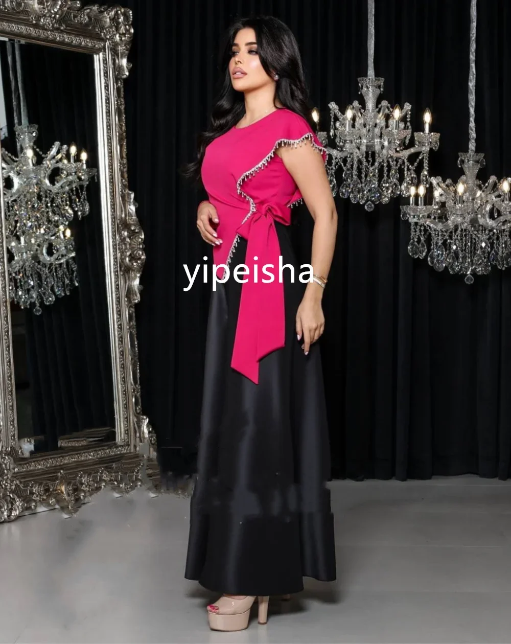 Vestidos largos de cuello redondo con lentejuelas plisadas intrincadas, línea A, Homecoming, exquisitos, de alta calidad, tallas brillantes sexys disponibles